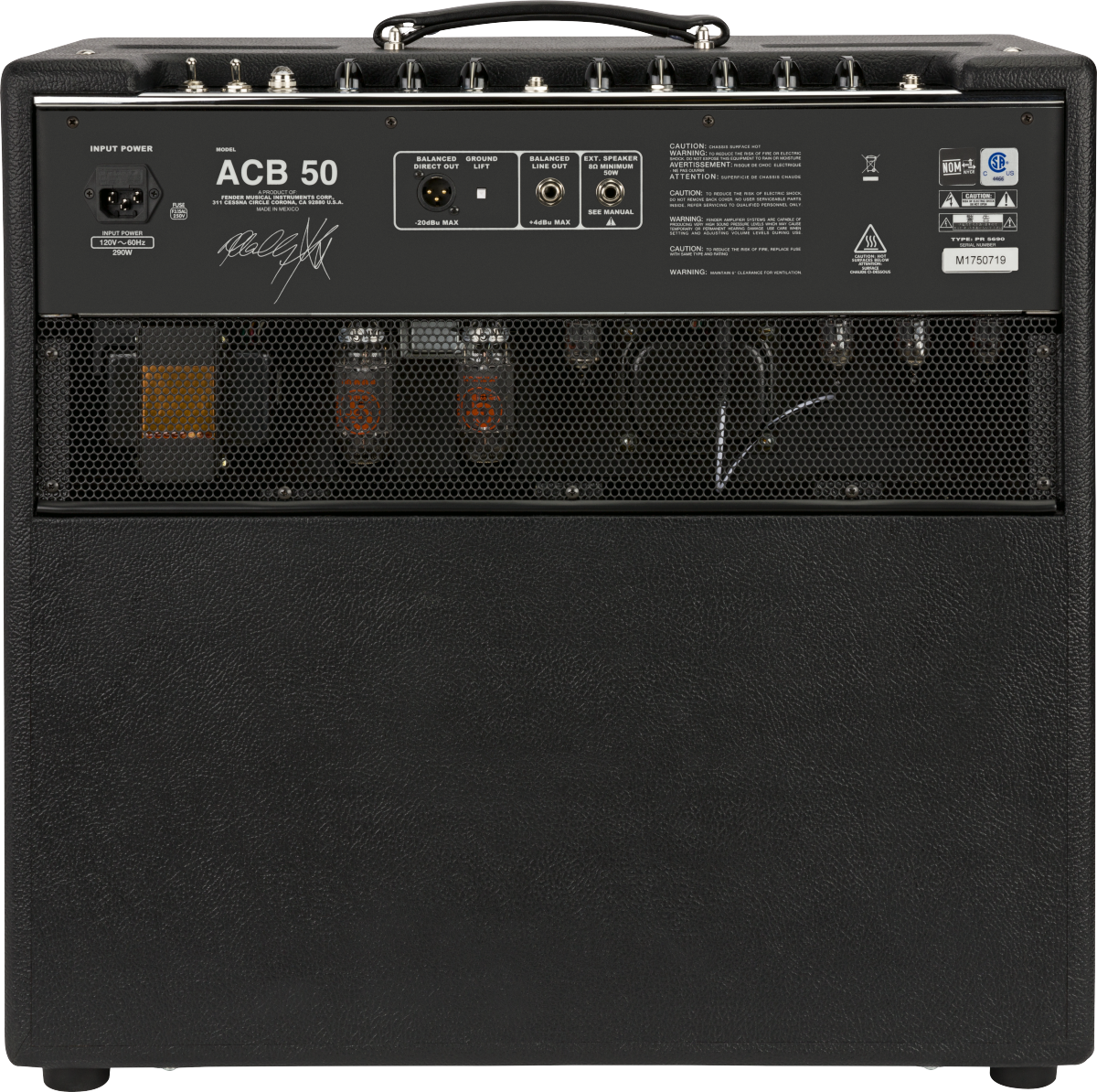 Back of Fender ACB 50 Adam Clayton Signature Bass Amp 120V.