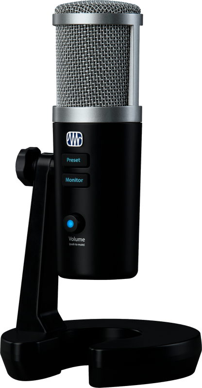 Front right angle of PreSonus Revelator Microphone Black.