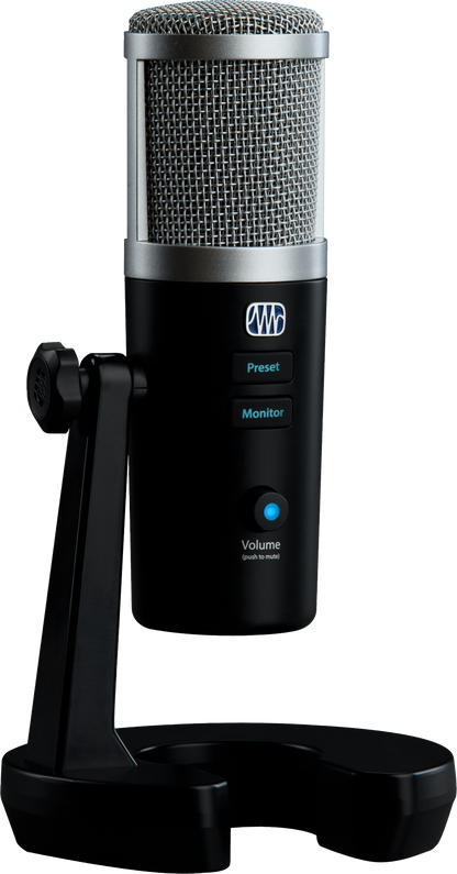 Front left angle of PreSonus Revelator Microphone Black.