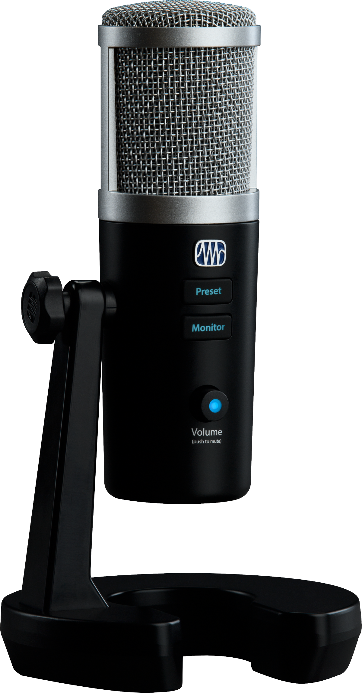 Front left angle of PreSonus Revelator Microphone Black.