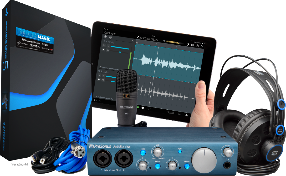 Full bundle of PreSonus AudioBox  iTwo Studio Blue.