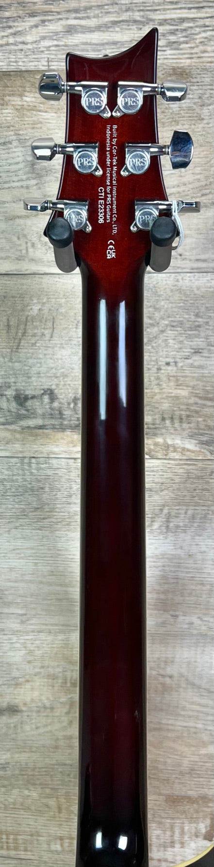 Back of neck of PRS Paul Reed Smith SE Standard 24-08 Tobacco Sunburst.