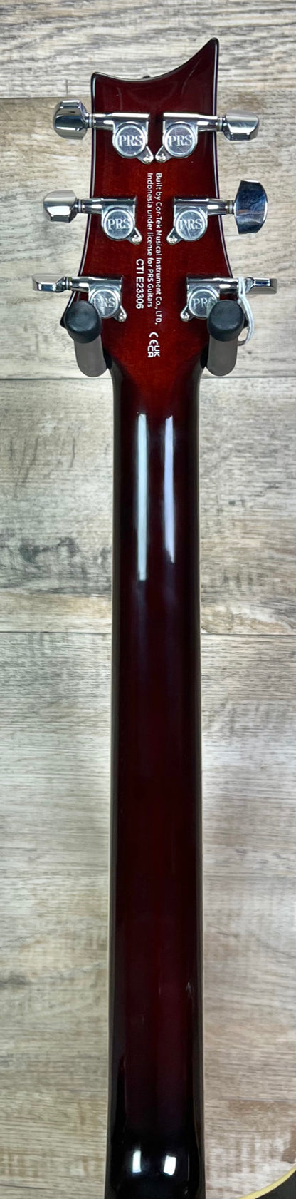 Back of neck of PRS Paul Reed Smith SE Standard 24-08 Tobacco Sunburst.