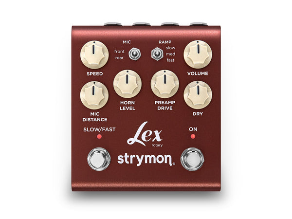 Top down of Strymon Lex Rotary Speaker Simulator Pedal V2.