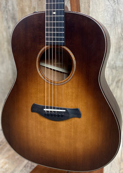 Front angle of Taylor Builder's Edition 517e Grand Pacific V-Class Bracing Western Honeyburst.