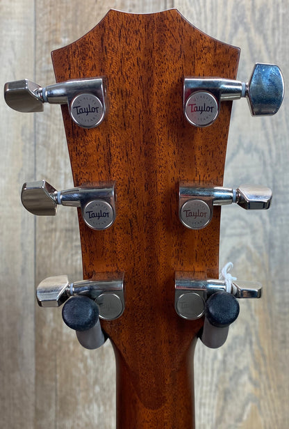 Back of Taylor Builder's Edition 517e Grand Pacific V-Class Bracing Western Honeyburst headstock.