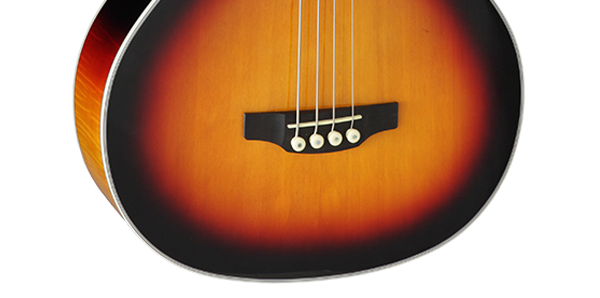 Close up of Takamine GB72CE BSB Acoustic Electric Bass bottom.