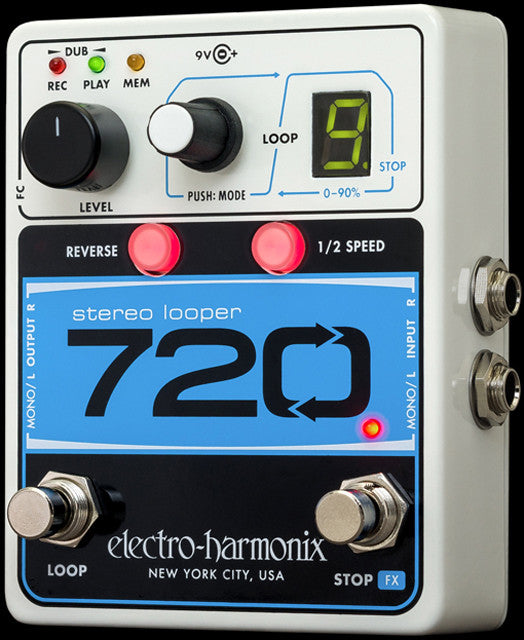 Top down of EHX Electro-Harmonix 720 Stereo Looper.