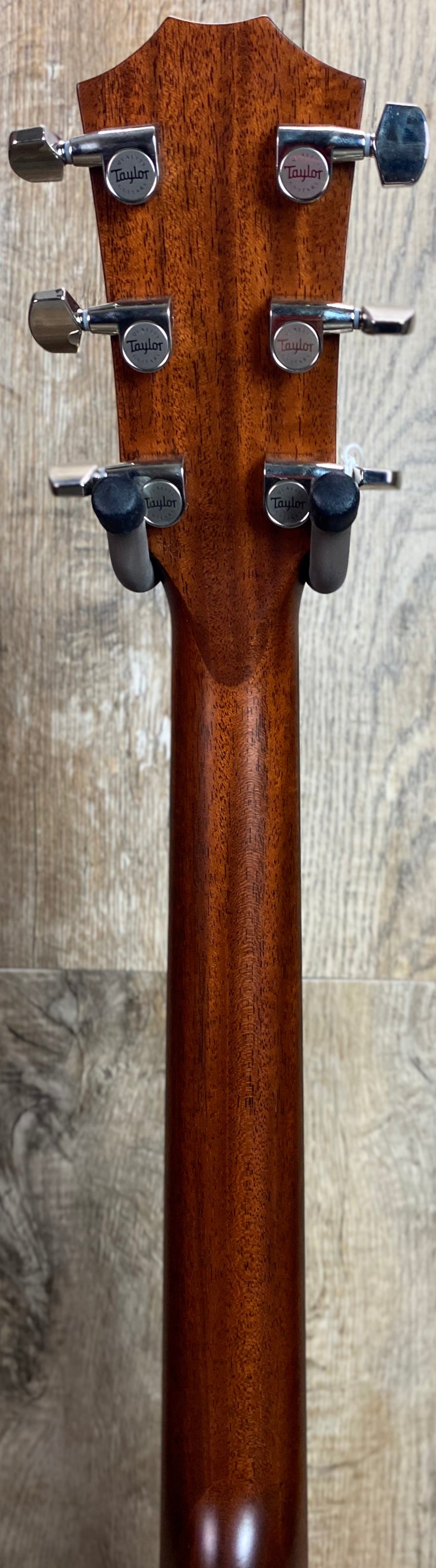 Back of Taylor Builder's Edition 517e Grand Pacific V-Class Bracing Western Honeyburst neck.