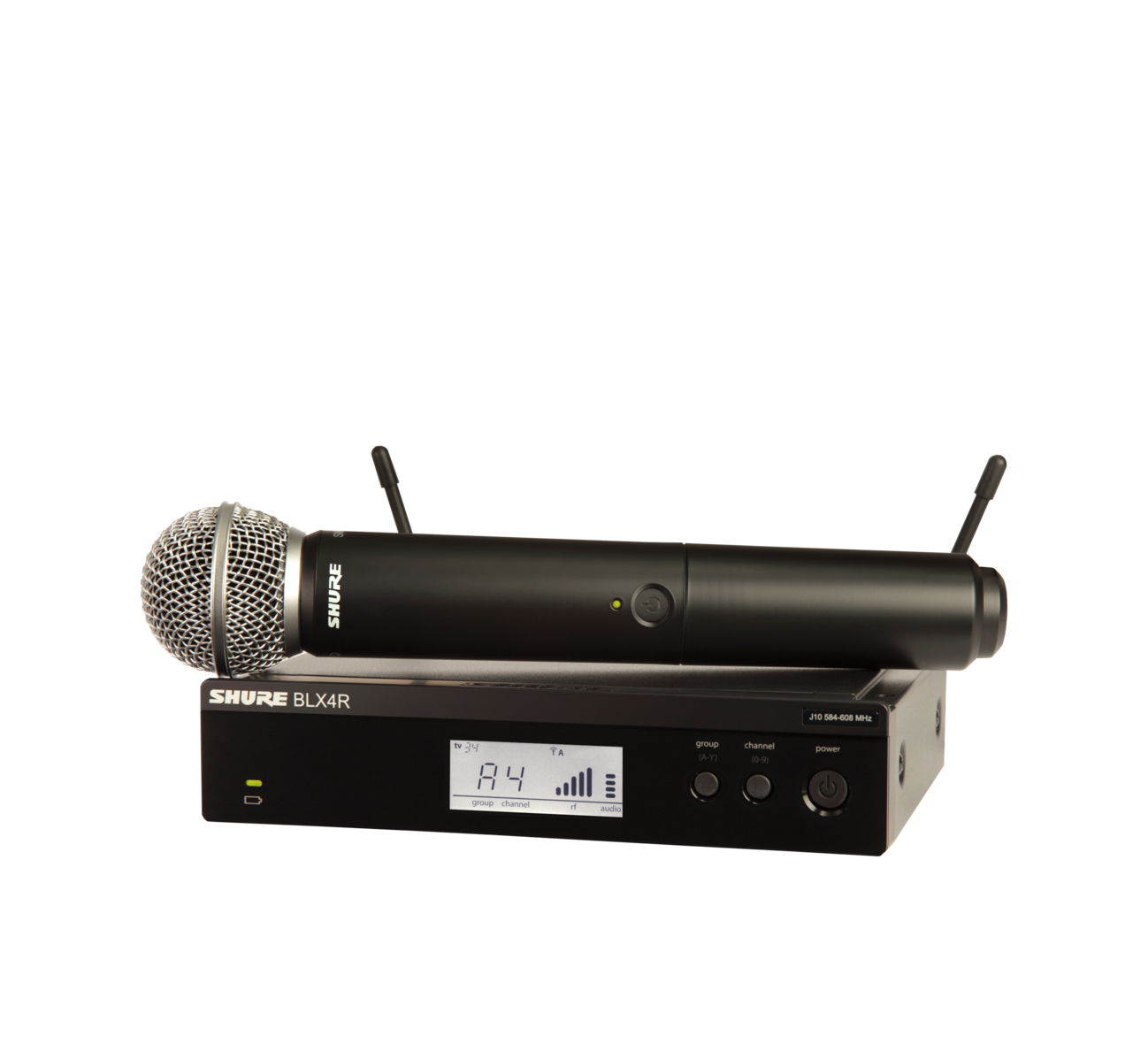 Shure BLX24R SM58 H10 Vocal Wireless System contents.