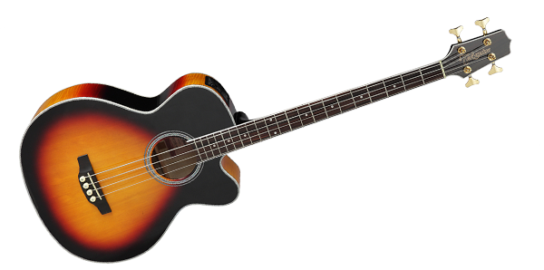 Front right angle of Takamine GB72CE BSB Acoustic Electric Bass.