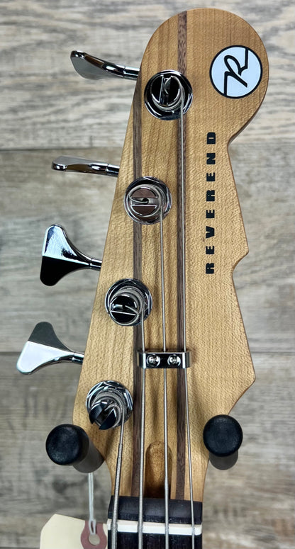 Headstock of Reverend Decision P Bass Natural.