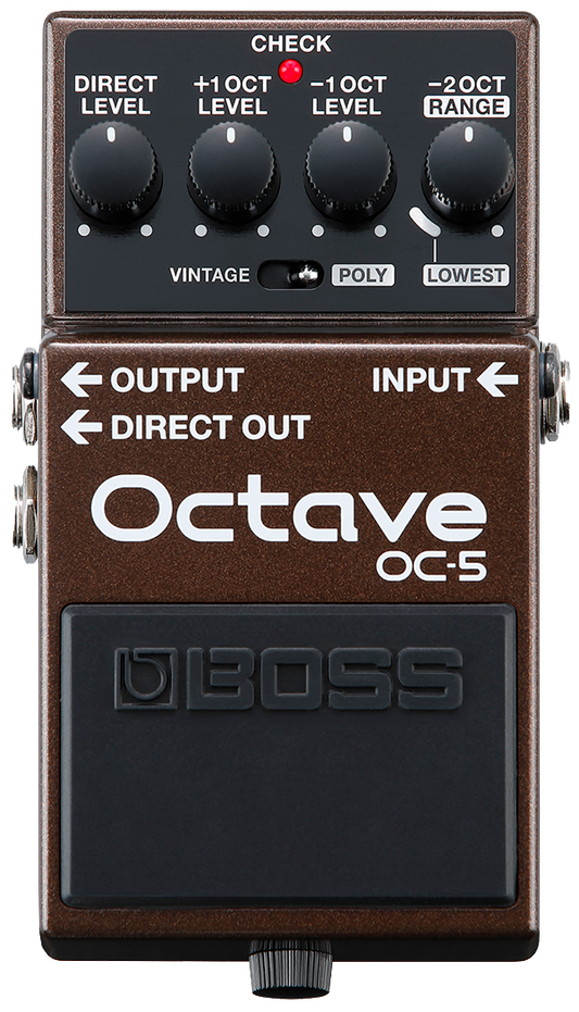 Top down of Boss OC-5 Octave Pedal.