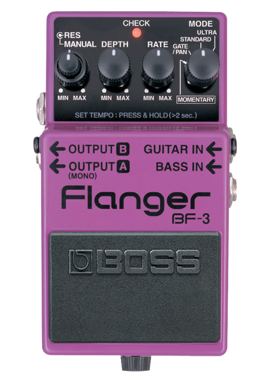 Top down of Boss BF-3 Flanger.