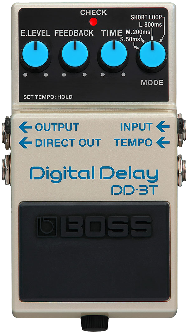 Top down of Boss DD-3T Digital Delay Tap Tempo.