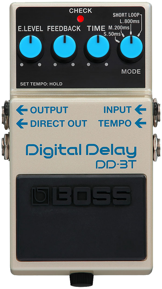 Top down of Boss DD-3T Digital Delay Tap Tempo.