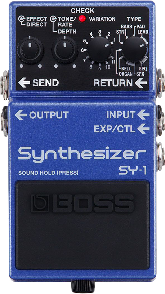 Top down of Boss SY-1 Synthesizer.