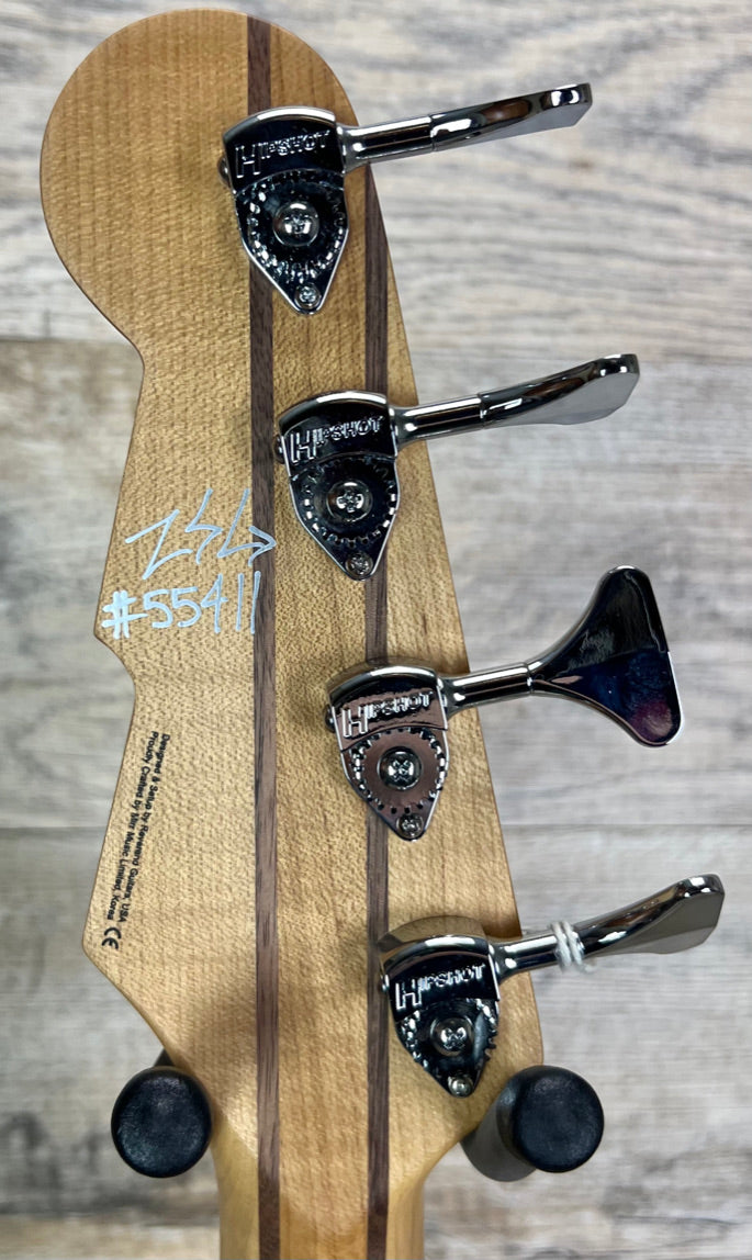 Back of headstock of Reverend Decision P Bass Natural.
