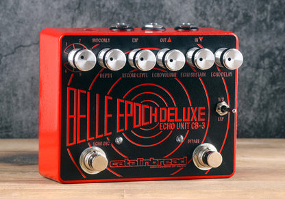 Front angle of Catalinbread Belle Epoch Deluxe Tone Shop Exclusive Limited Edition Red with background.