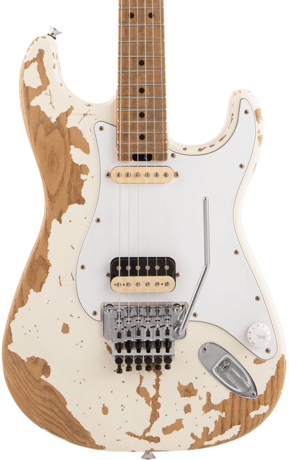 Front of Charvel Henrik Danhage Limited Edition Signature Pro-Mod So-Cal Style 1 HS FR M MP White Relic.