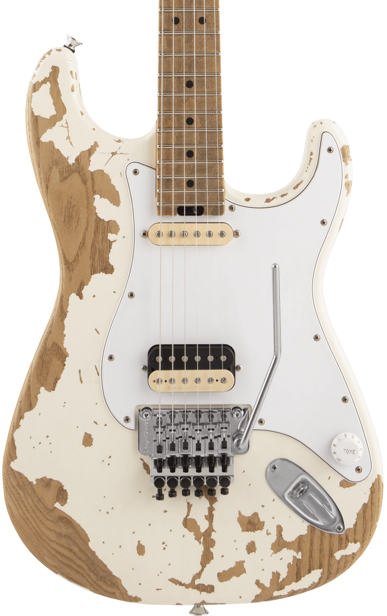 Front of Charvel Henrik Danhage Limited Edition Signature Pro-Mod So-Cal Style 1 HS FR M MP White Relic.