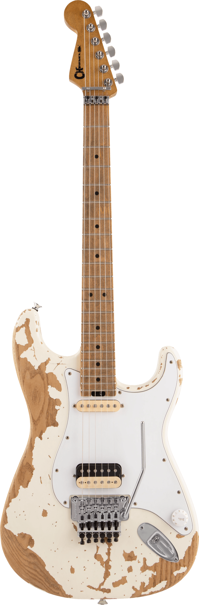 Full frontal of Charvel Henrik Danhage Limited Edition Signature Pro-Mod So-Cal Style 1 HS FR M MP White Relic.