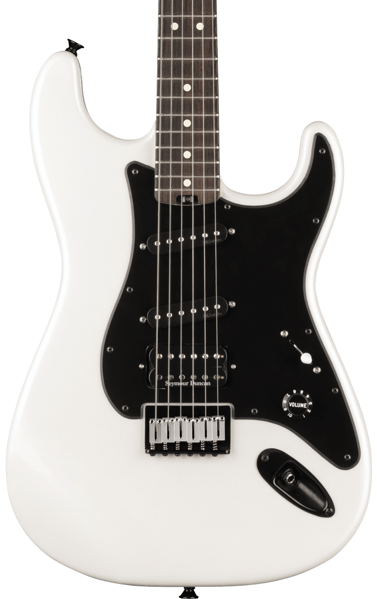 Front of Charvel Jake E Lee Signature Pro-Mod So-Cal Style 1 HSS HT RW Pearl White.