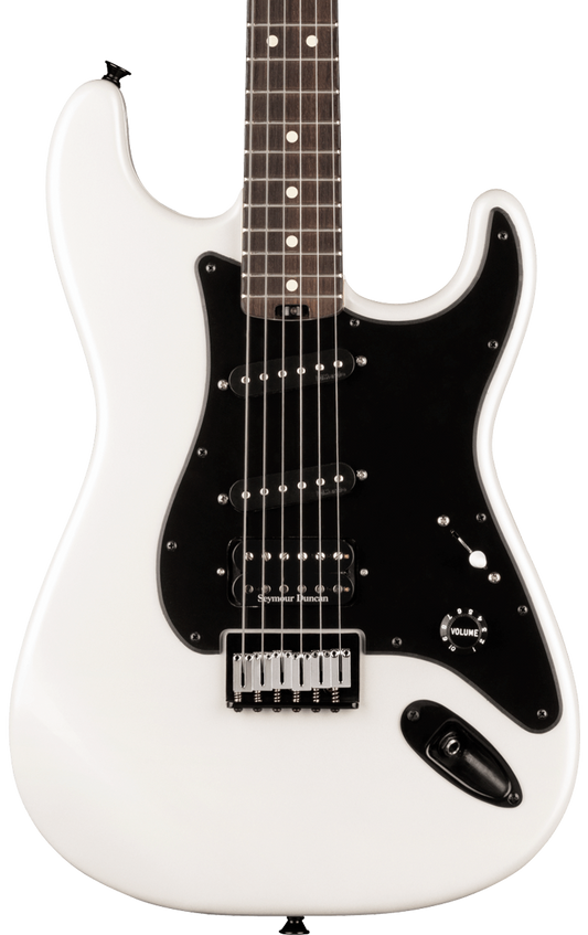 Front of Charvel Jake E Lee Signature Pro-Mod So-Cal Style 1 HSS HT RW Pearl White.