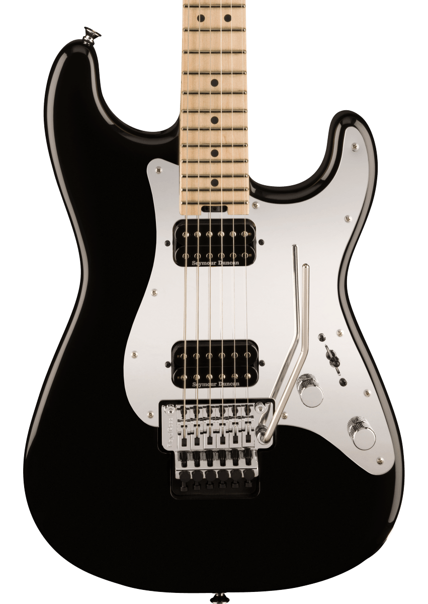 Front of Charvel Pro-Mod So-Cal Style 1 HH FR Maple Fingerboard Gloss Black.