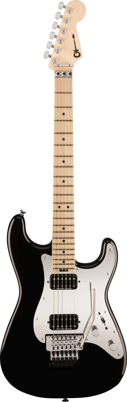 Full frontal of Charvel Pro-Mod So-Cal Style 1 HH FR Maple Fingerboard Gloss Black.