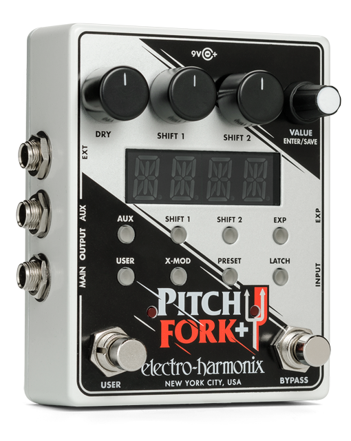 Front angle of EHX Electro-Harmonix Pitch Fork+.