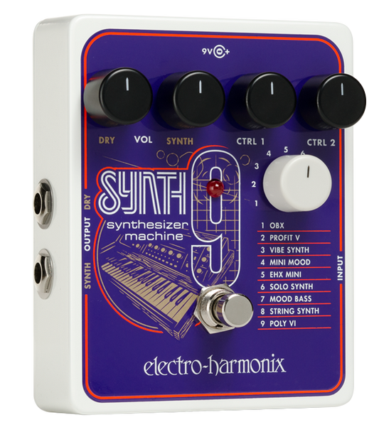 Front right angle of EHX Electro-Harmonix SYNTH9 Synthesizer Machine.