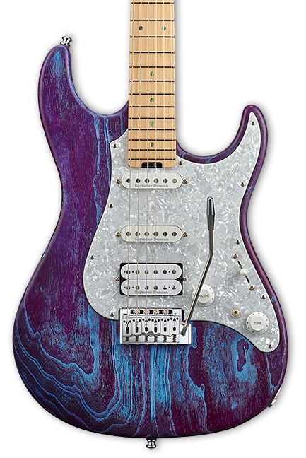 Front of ESP Custom Shop SNAPPER AS/M Drift Wood Indigo Purple w/Blue Filler.