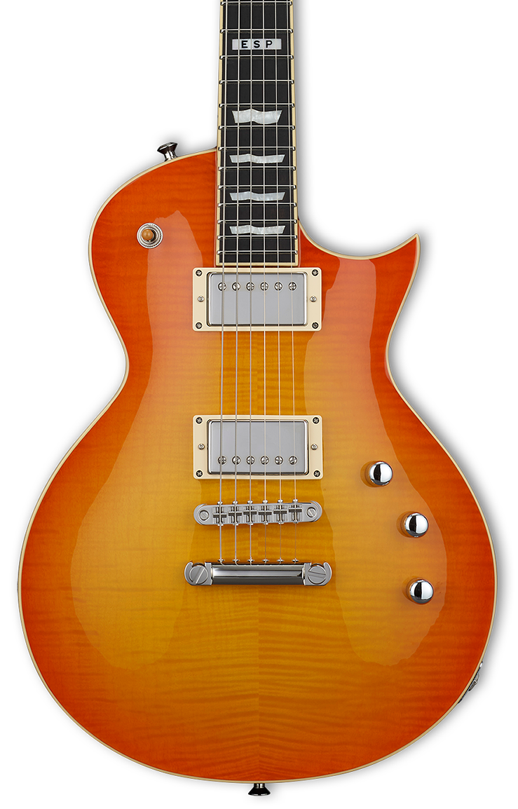 Front of ESP E-II Eclipse Full Thickness Vintage Honey Burst.