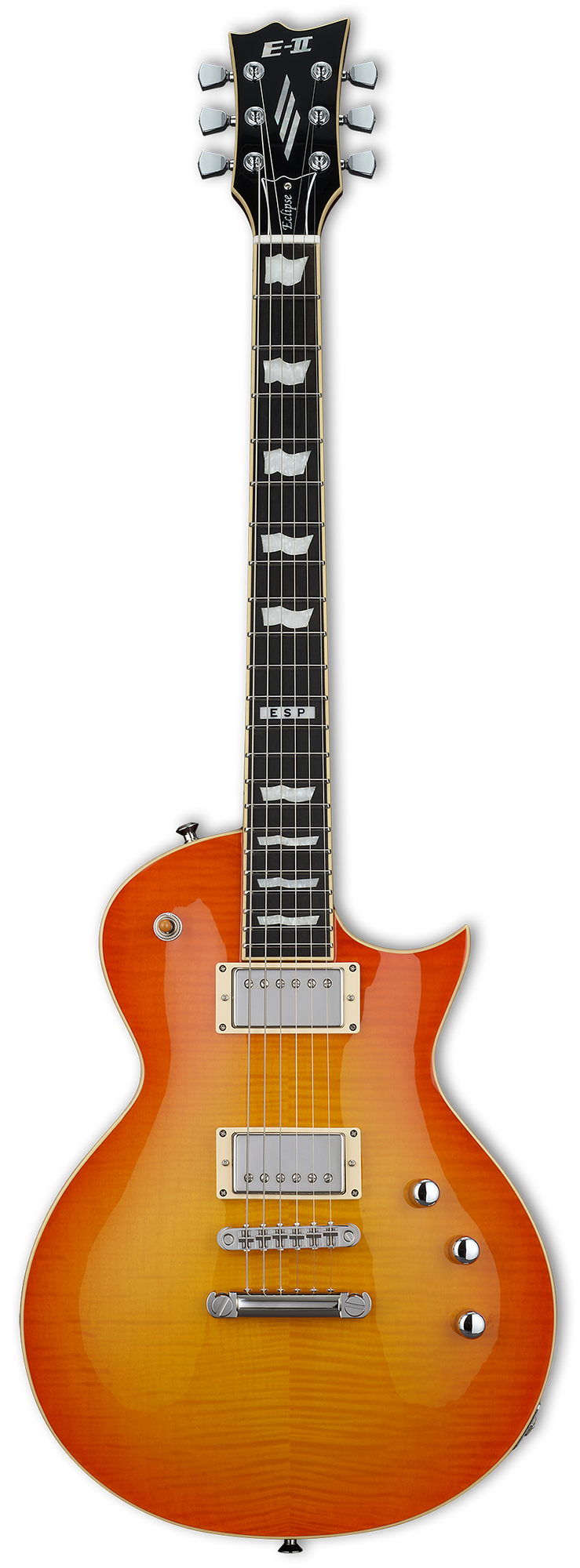 Full frontal of ESP E-II Eclipse Full Thickness Vintage Honey Burst.