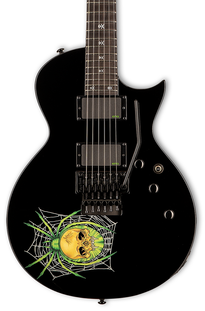 Front of ESP LTD KH-3 Kirk Hammett Signature Black w/Spider Graphic .