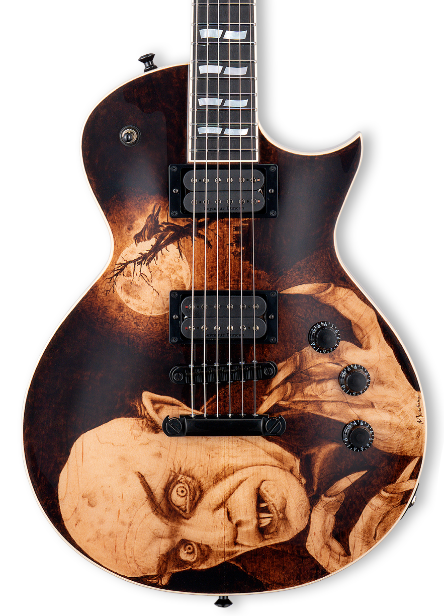 Front of ESP USA Nosferatu Limited Edition Pyrograph Series.