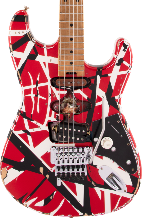 EVH worn electric guitar striped series Frankie red body with Black Stripes Tone Shop Guitars DFW