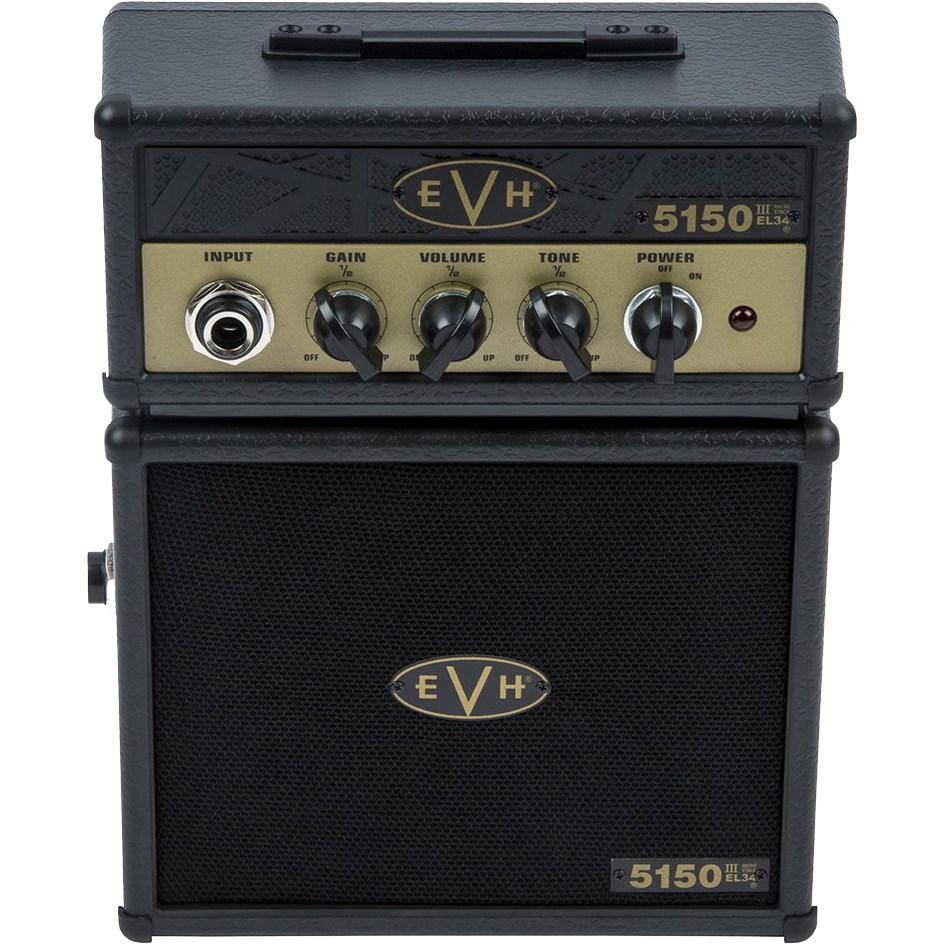 Front of EVH 5150III EL34 Micro Stack Black and Gold.