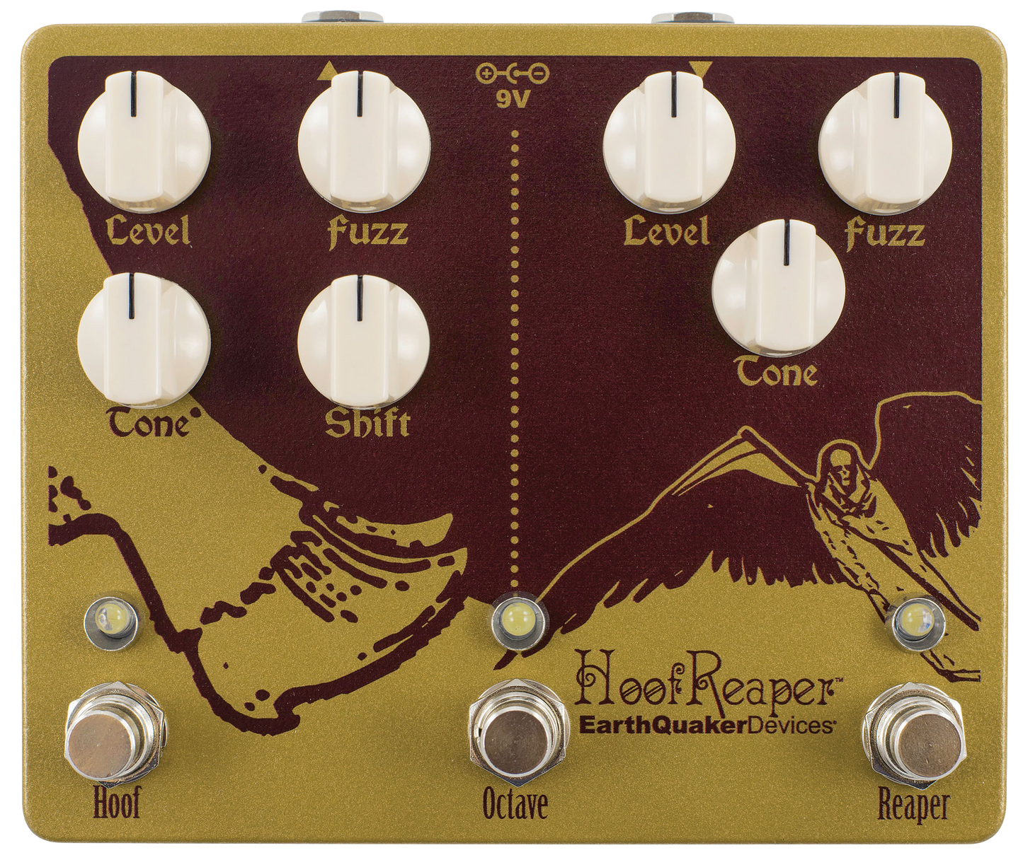 Top down of EarthQuaker Devices Hoof Reaper Dual Fuzz V2.