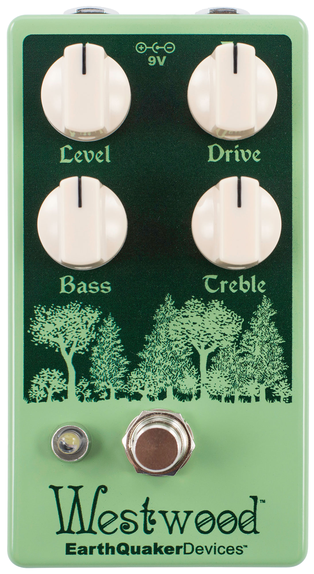 Top down of EarthQuaker Devices Westwood Translucent Drive Manipulator.