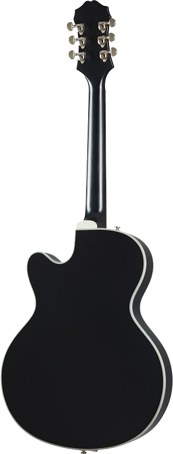 Back of Epiphone Emperor Swingster Black Aged Gloss.