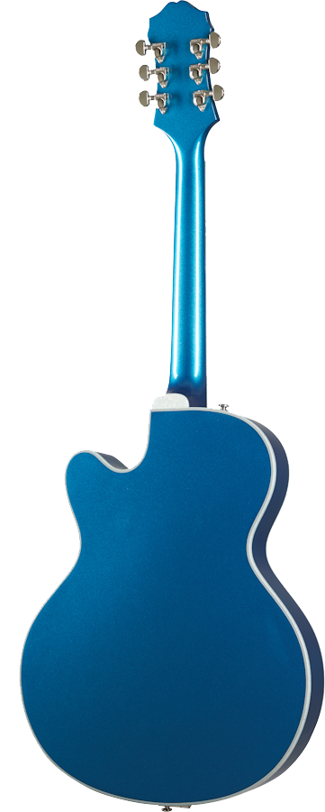 Back angle of Epiphone Emperor Swingster Delta Blue Metallic.