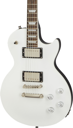 Front of Epiphone Les Paul Muse Pearl White Metallic.