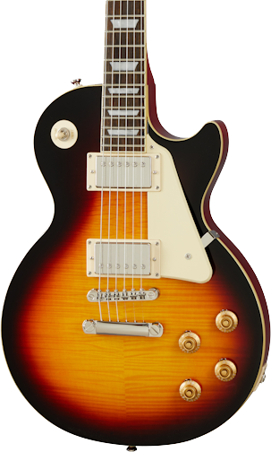 Front angle of Epiphone Les Paul Standard '50s Vintage Sunburst.