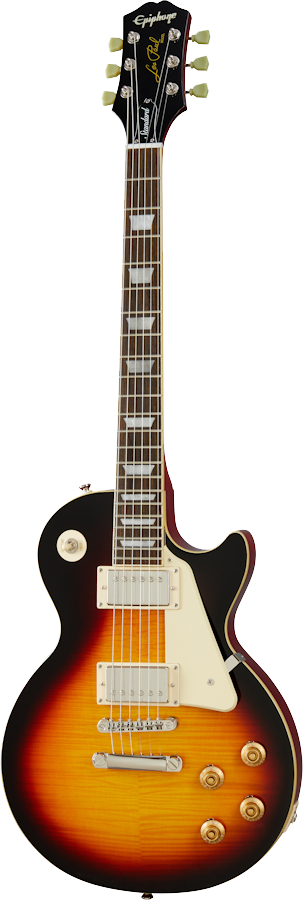 Full front angle of Epiphone Les Paul Standard '50s Vintage Sunburst.