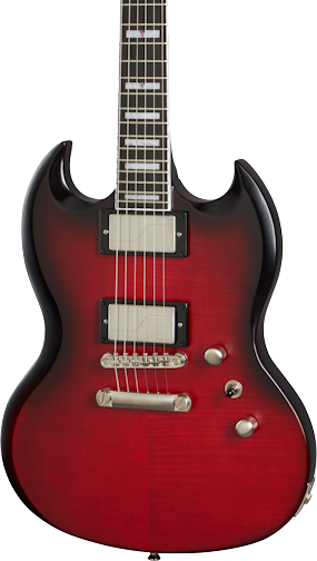 Front of Epiphone SG Prophecy Red Tiger Aged Gloss.