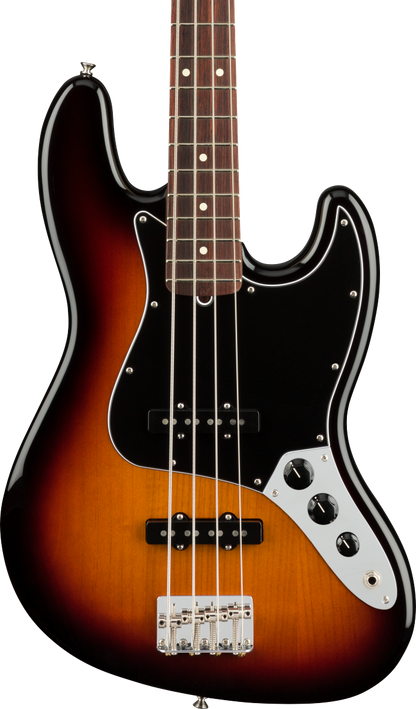 Front of Fender American Performer Jazz Bass RW 3-Color Sunburst.