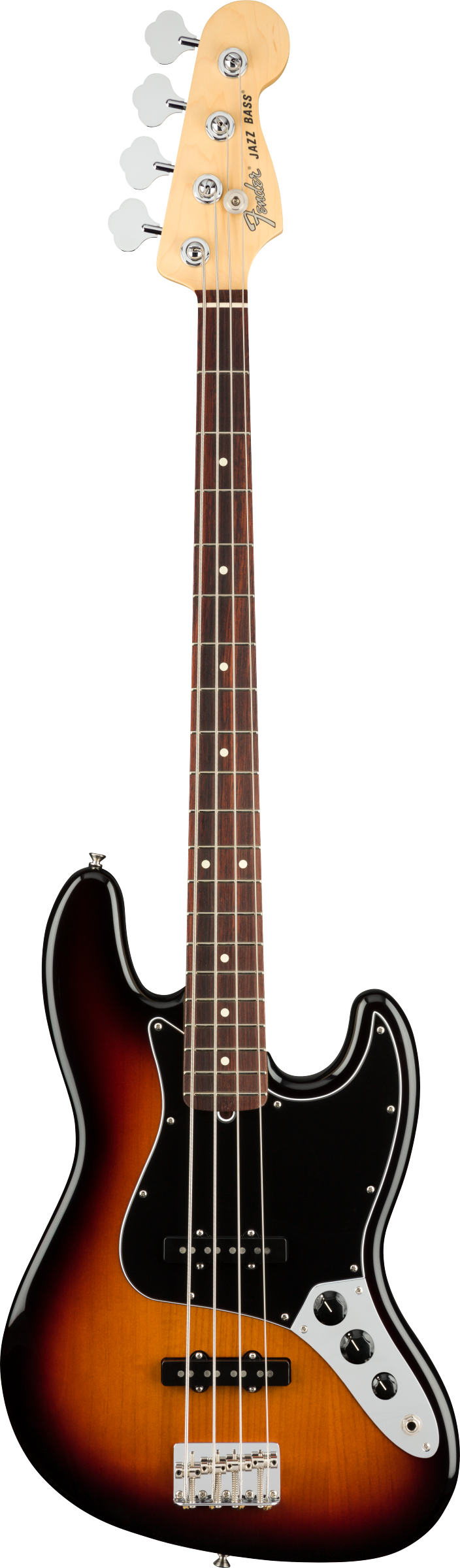 Full frontal of Fender American Performer Jazz Bass RW 3-Color Sunburst.