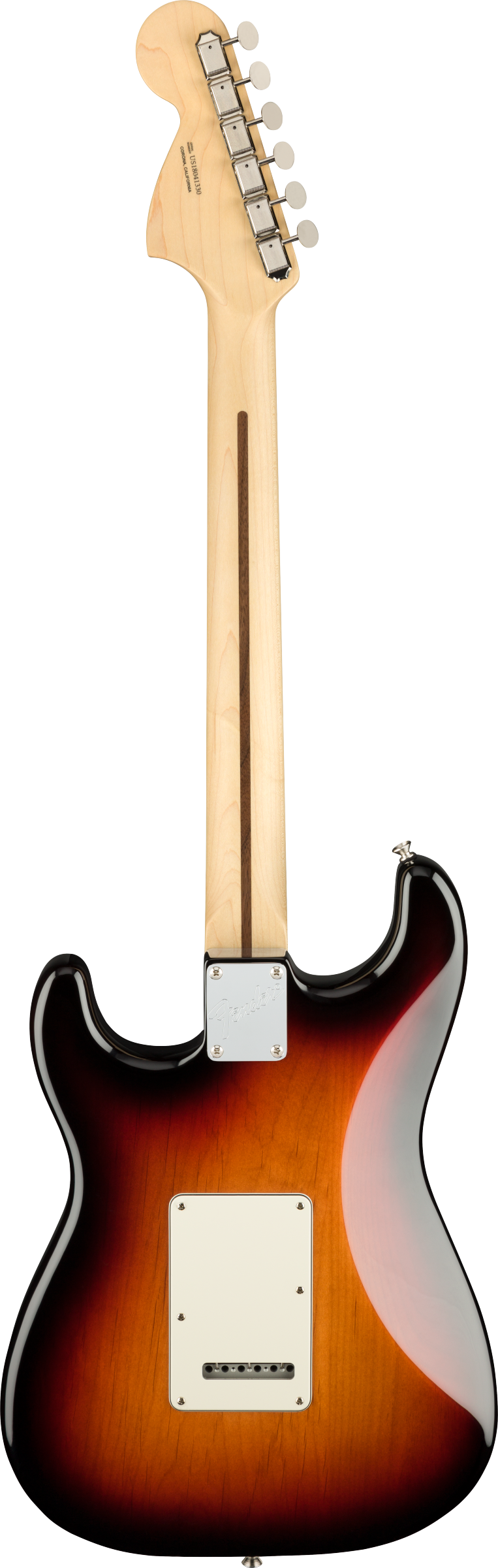 Back of Fender American Performer Stratocaster HSS Rosewood Fingerboard 3-Color Sunburst.